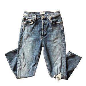 Agolde Button Fly Medium Wash Distressed Jeans size 26 High Rise Straight Leg